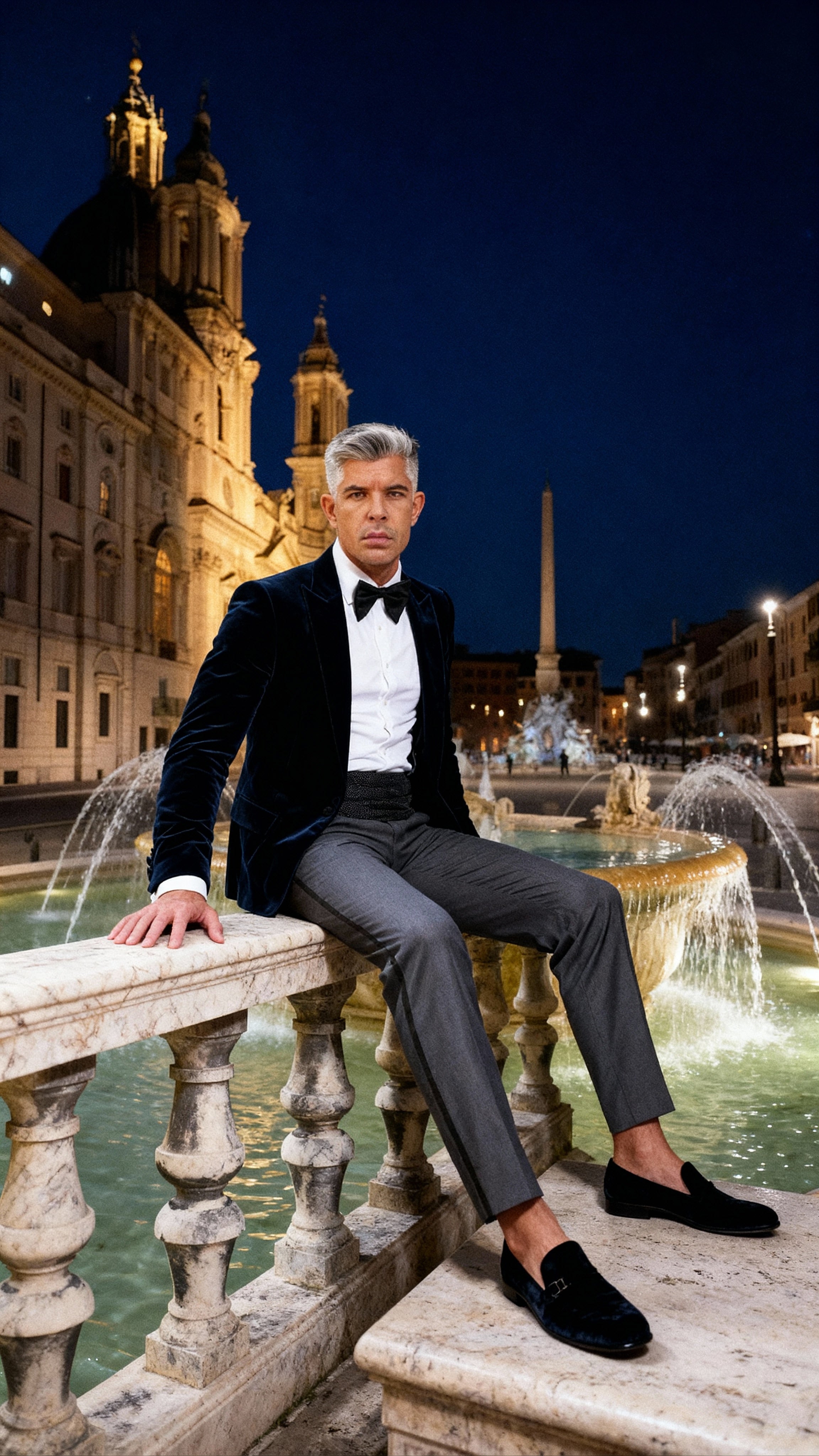 Made to measure Men's Single breasted Italian Velvet Blazer - Navy