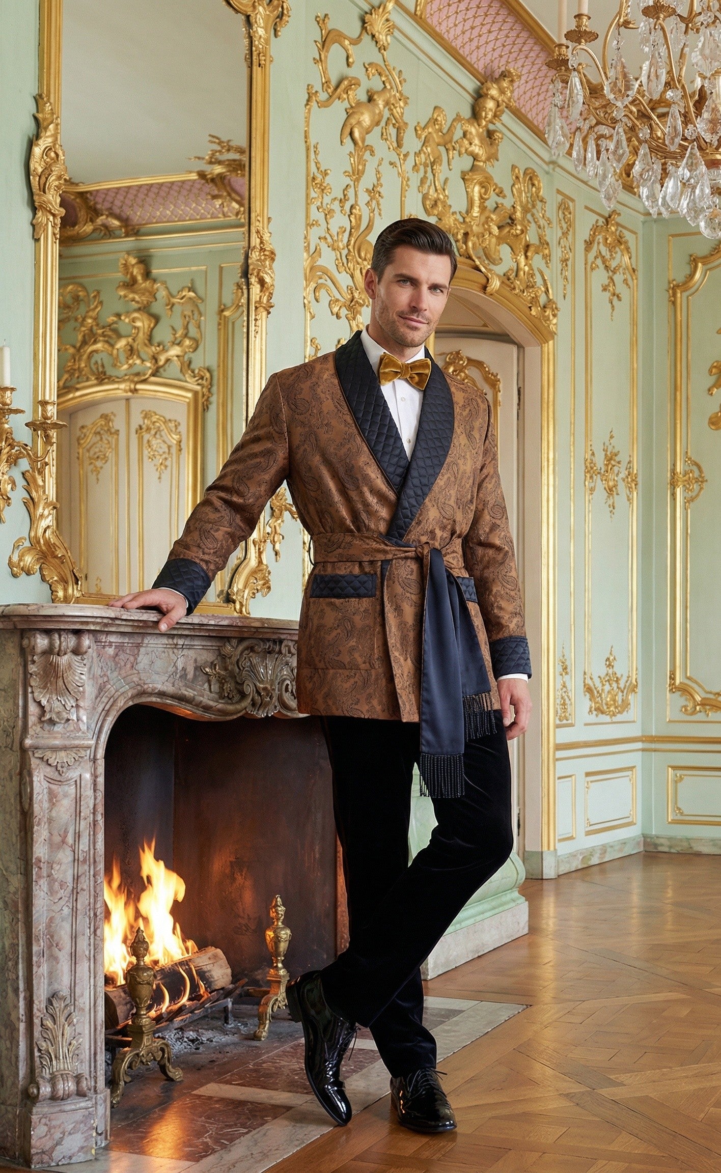 Midas Short Velvet Smoking Jacket in Gold