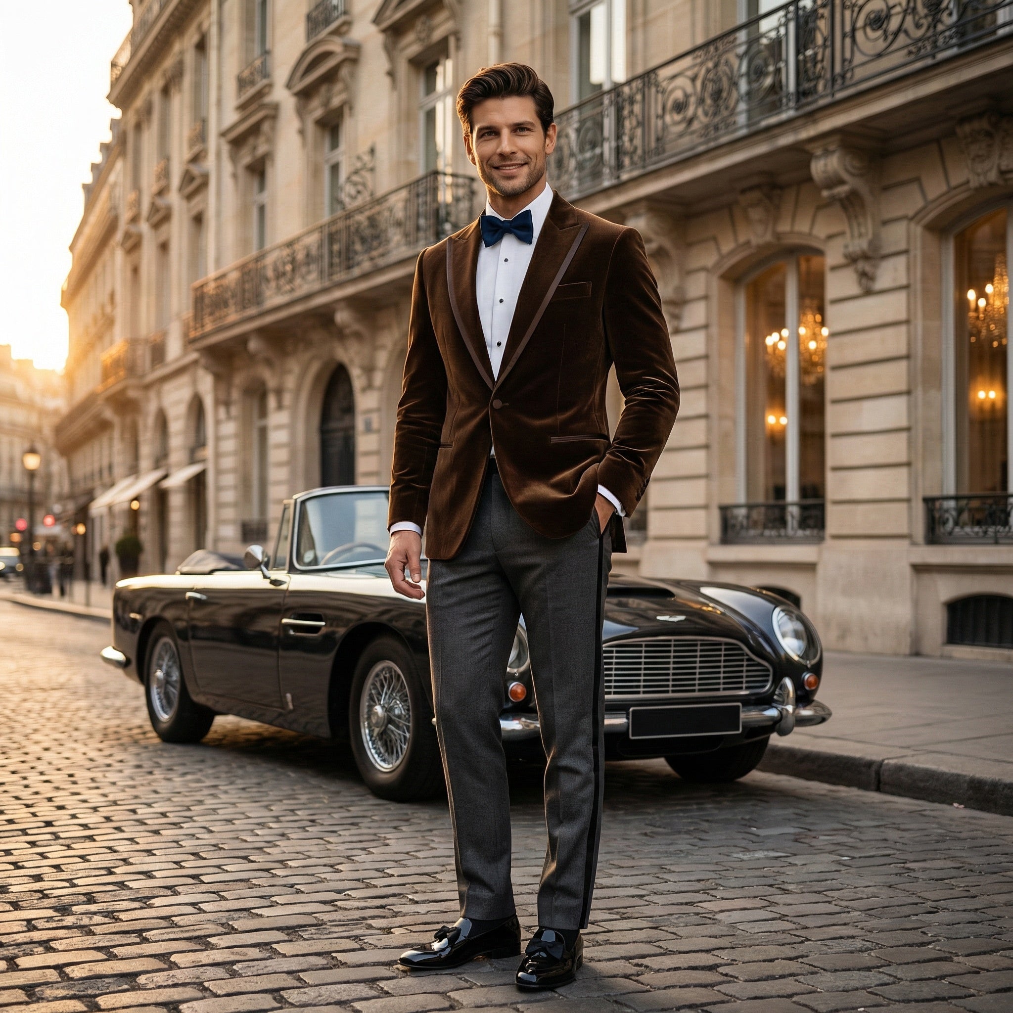 Dark Brown Single Breasted Velvet Blazer - Bown of London