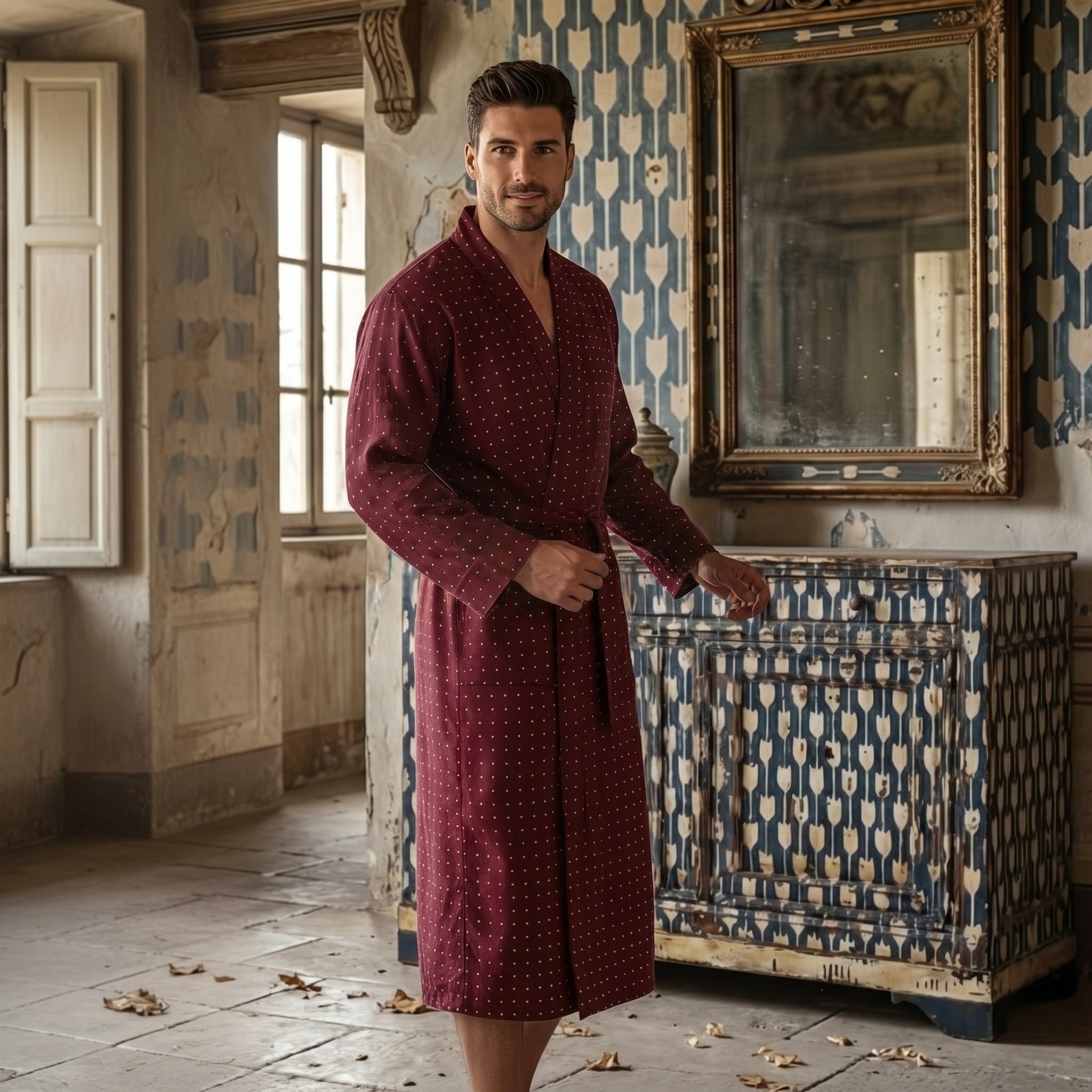 Lightweight Men's Bathrobe - Tosca Red