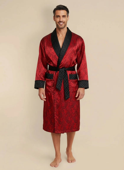 Gable Mens Long Smoking Jacket - Claret