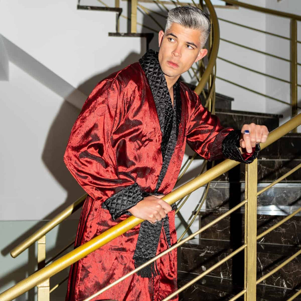 Gable Mens long Smoking Jacket - Claret Main Image