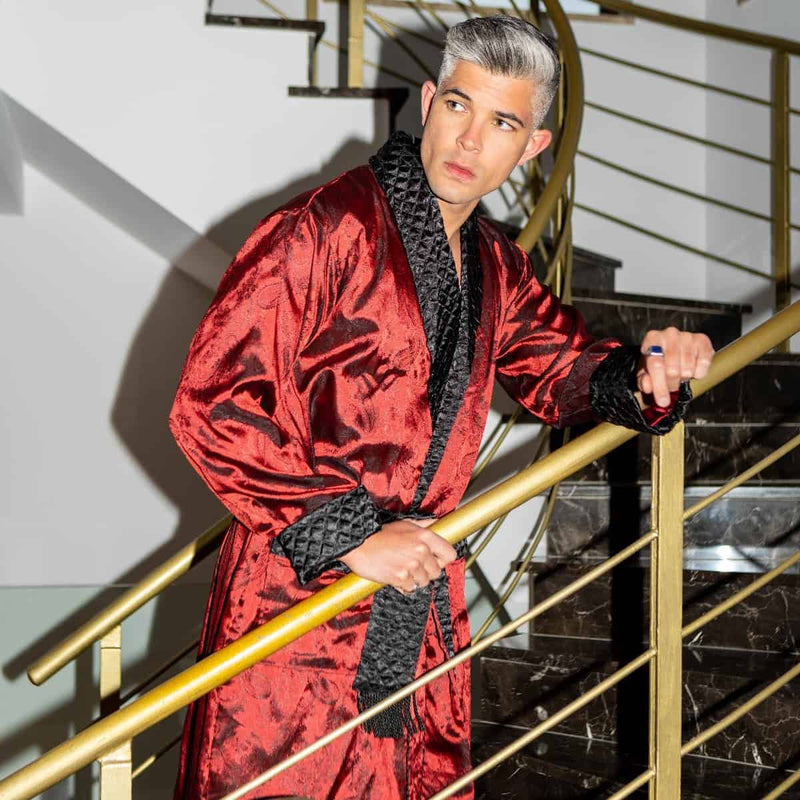 Gable Mens long Smoking Jacket - Claret Main Image