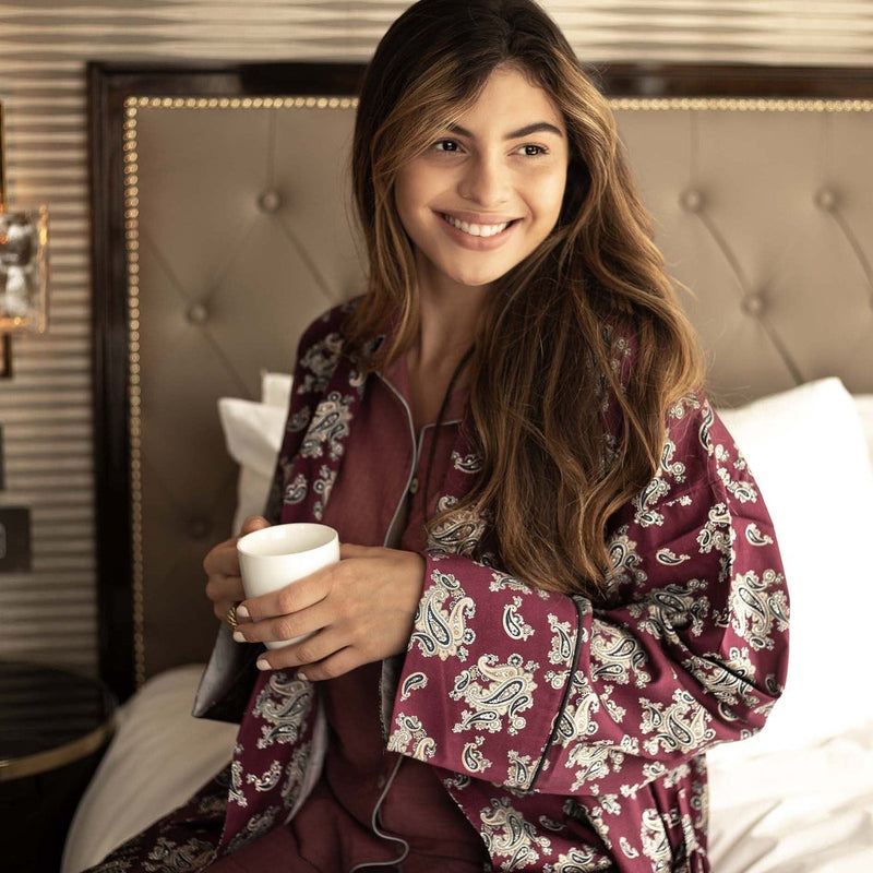 Lightweight Bathrobe - Gatsby Paisley Wine Main