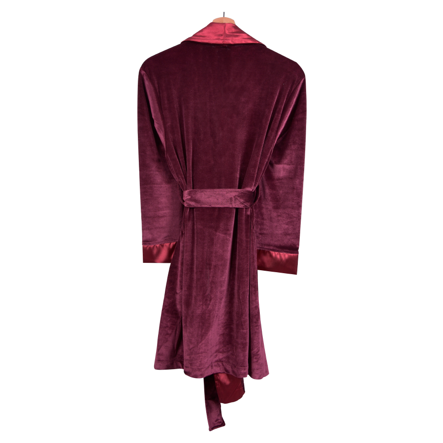 Venus Ladies Velvet Smoking Jacket Robe in Burgundy Bown of London