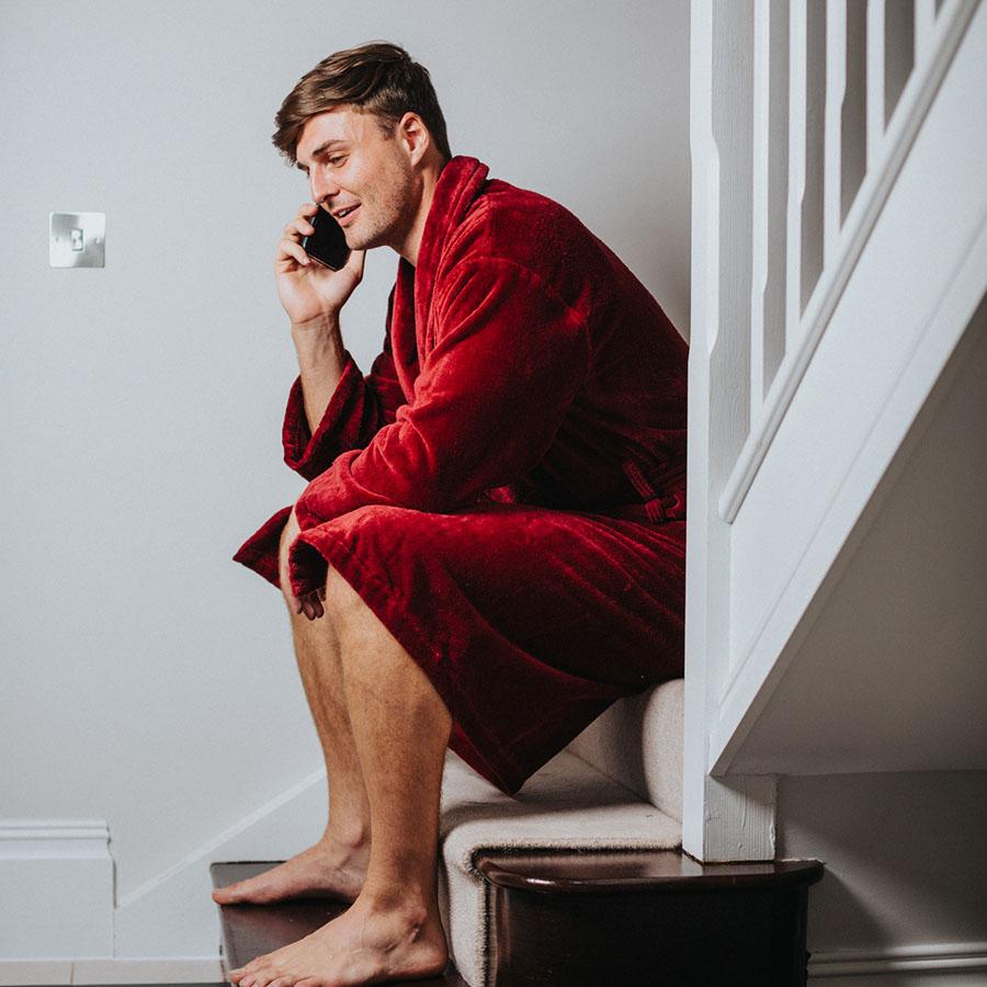 Burgundy Dressing Gown In Towelling | boohooMAN USA