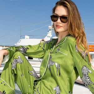 Ladies Pajamas - Zumra Zebra Vegan Silk Cupro Long Pajama Set Main Image