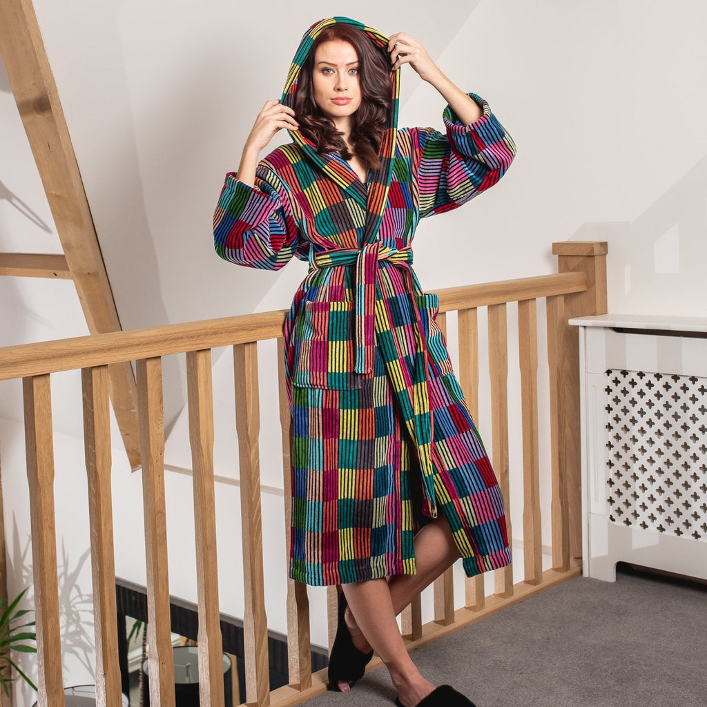 Women's Hooded Robe With Belt - Patchwork | Bown of London