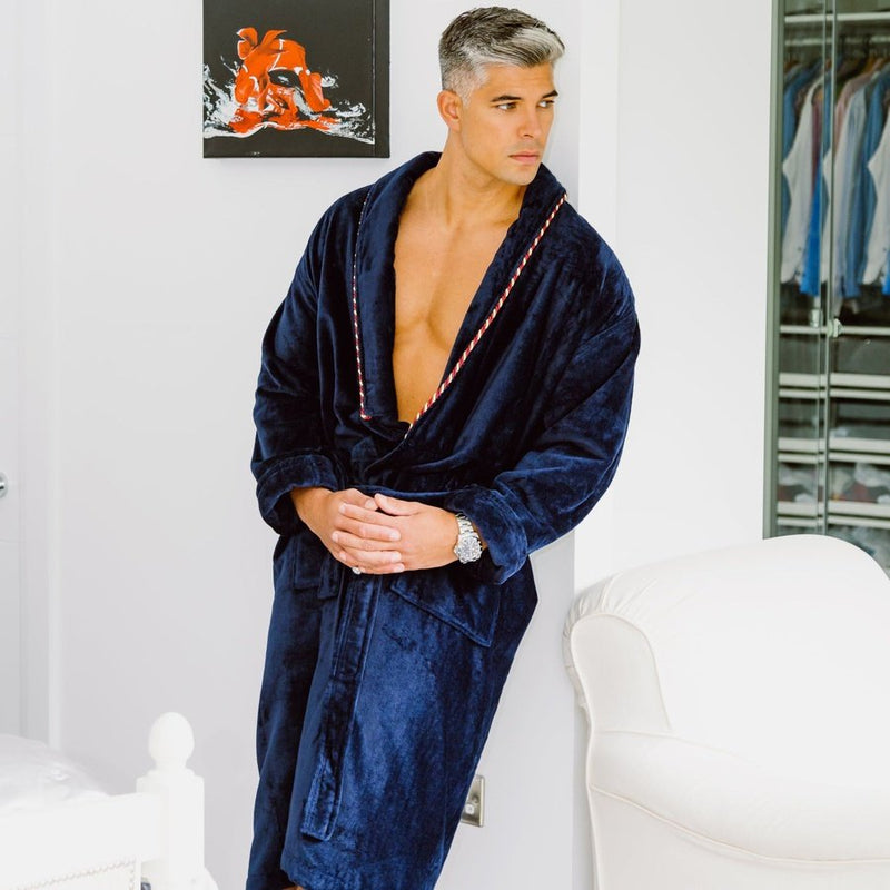 Navy Fleece Dressing Gown Flannel Bathrobe Men with Piping - China  Lightweight Bathrobe and Bathrobe with Piping price | Made-in-China.com