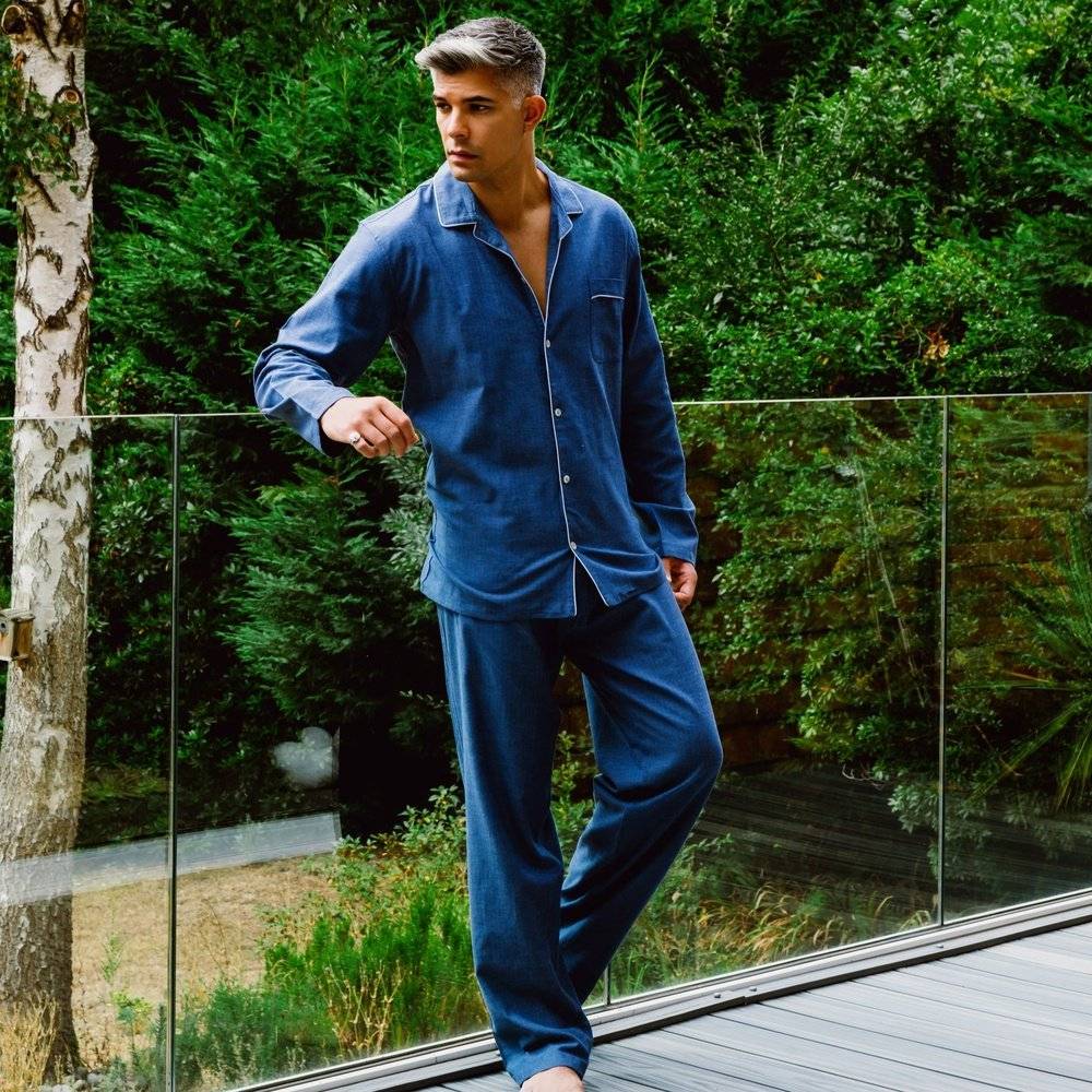 Men's Pajamas Brushed Cotton Blue - Azur Main